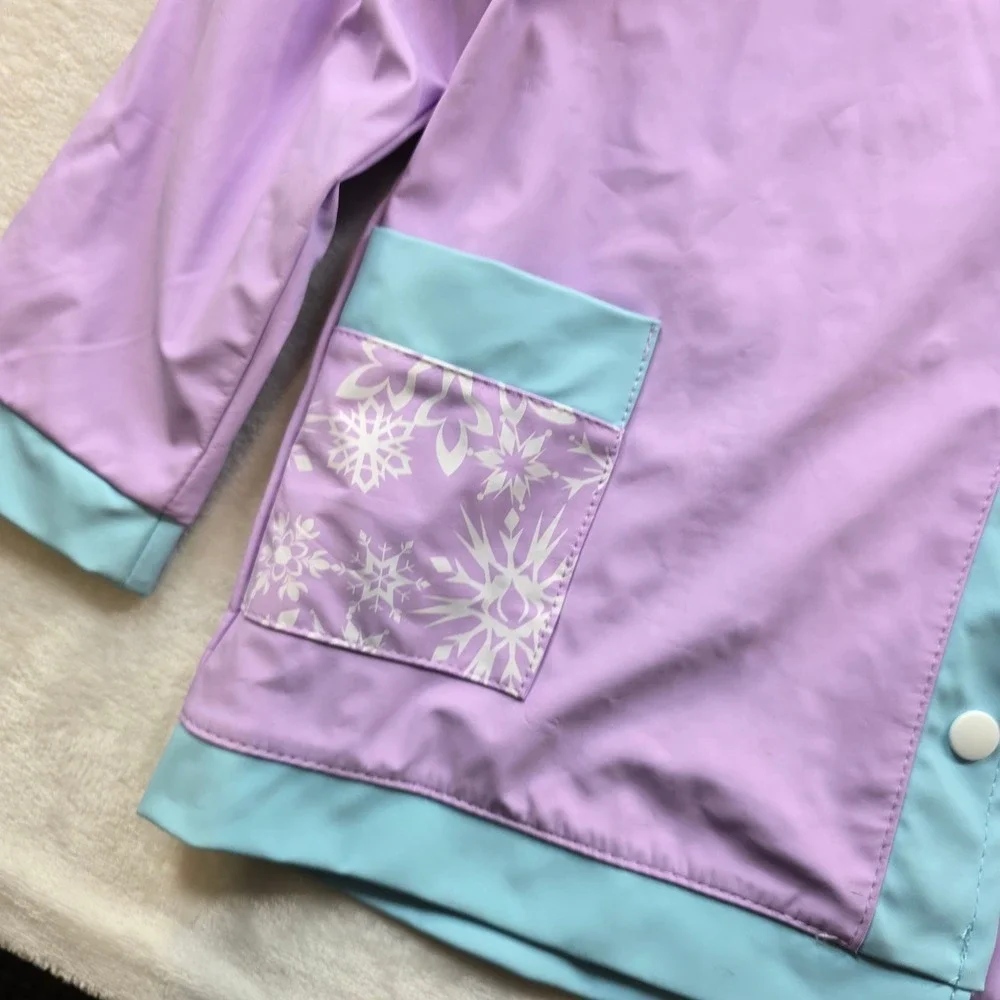 Disney Frozen Rain Jacket‎ Girls 5-6 Purple Blue Hooded Anna Elsa Raincoat